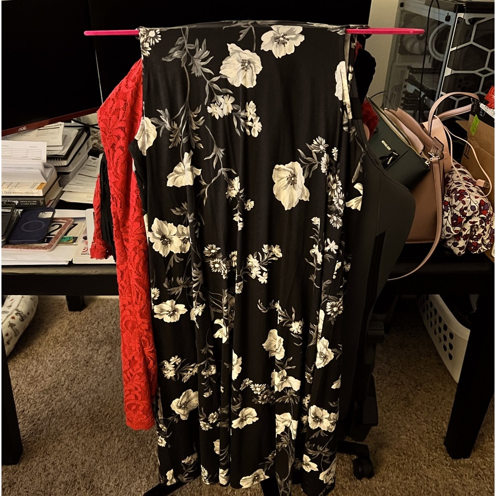 Black tank top dress with white flowers